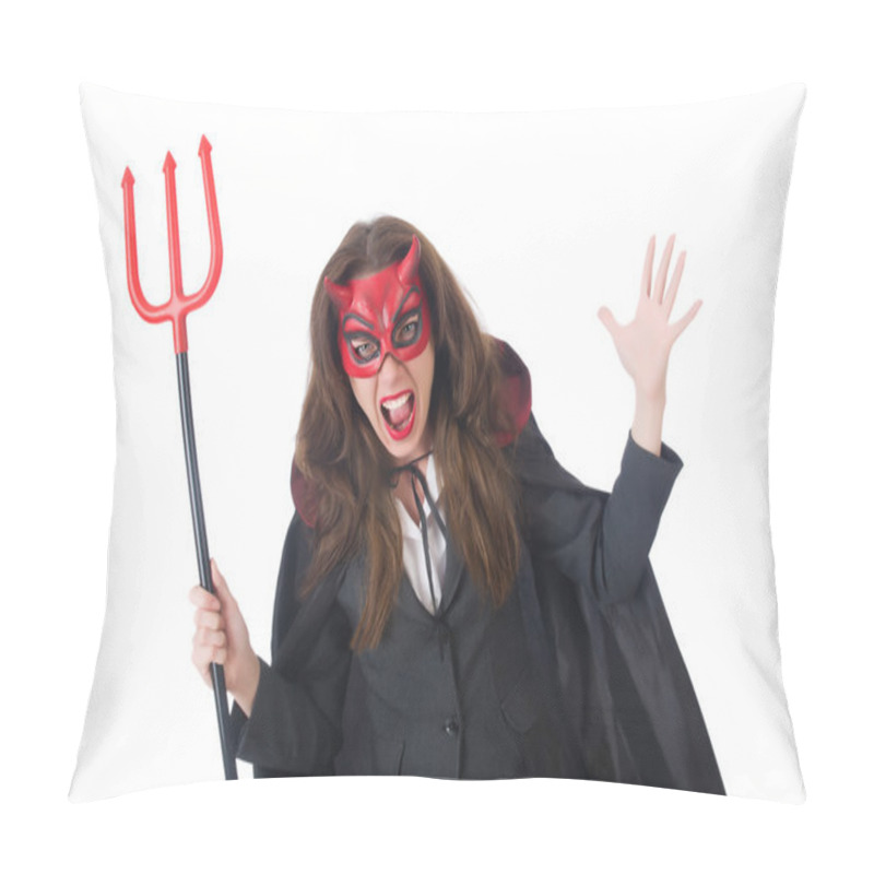 Personality  Female Wearing Devil Costume And Trident Pillow Covers