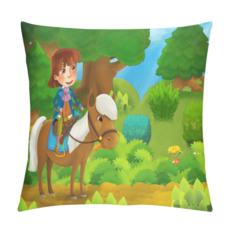 Personality  Cartoon Forest Scene With Prince And His Horse Pillow Covers