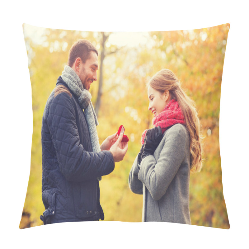 Personality  Smiling Couple With Engagement Ring In Gift Box Pillow Covers