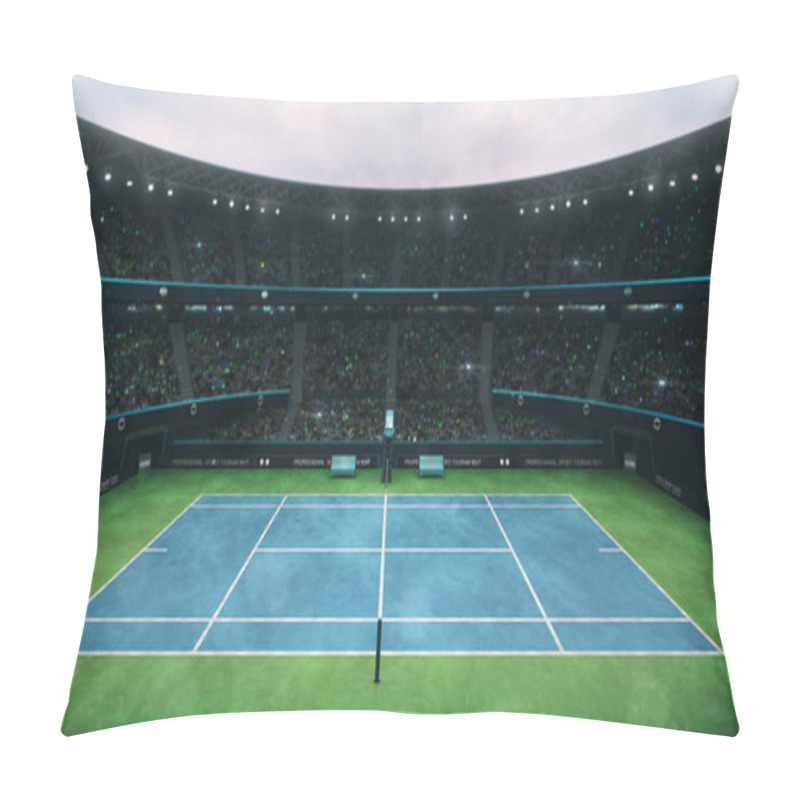 Personality  Blue And Green Tennis Court Stadium With Fans At Daytime, Upper Side View Pillow Covers