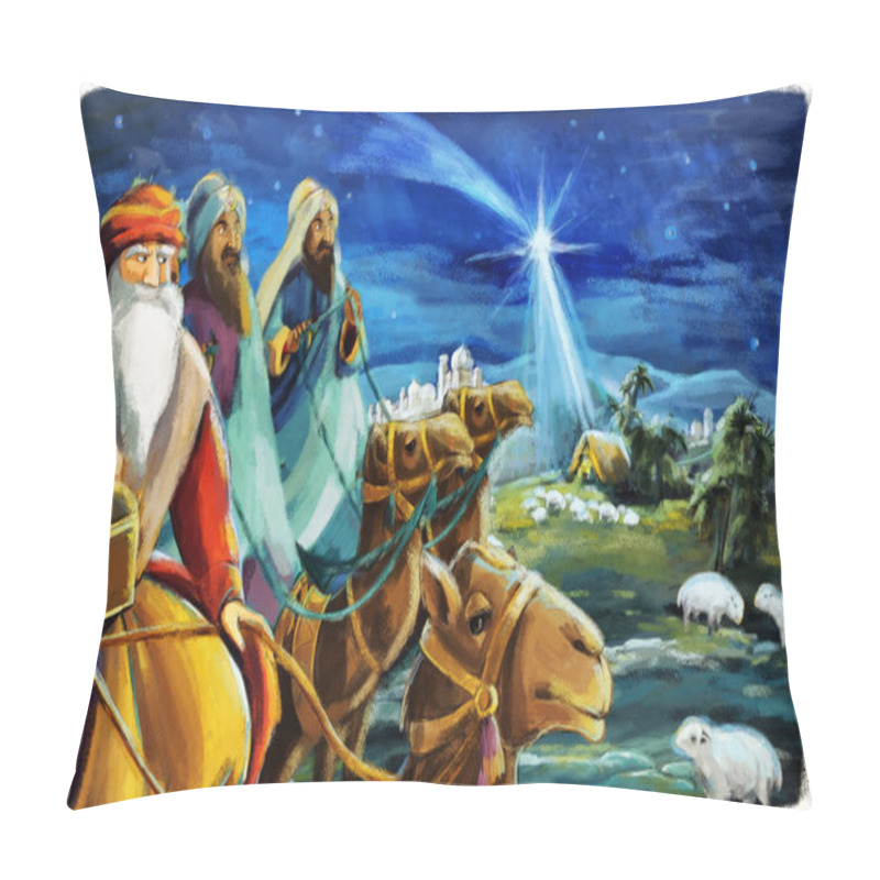 Personality  Religious Illustration Three Kings - And Holy Family - Traditional Scene - Illustration For Children Pillow Covers