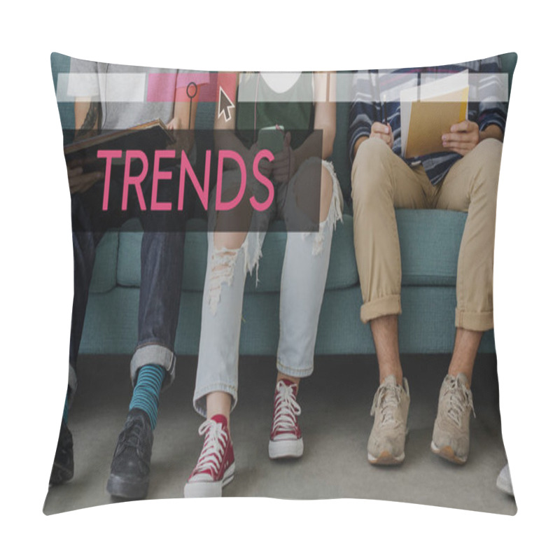 Personality  Stylish Friends Using Digital Devices Pillow Covers