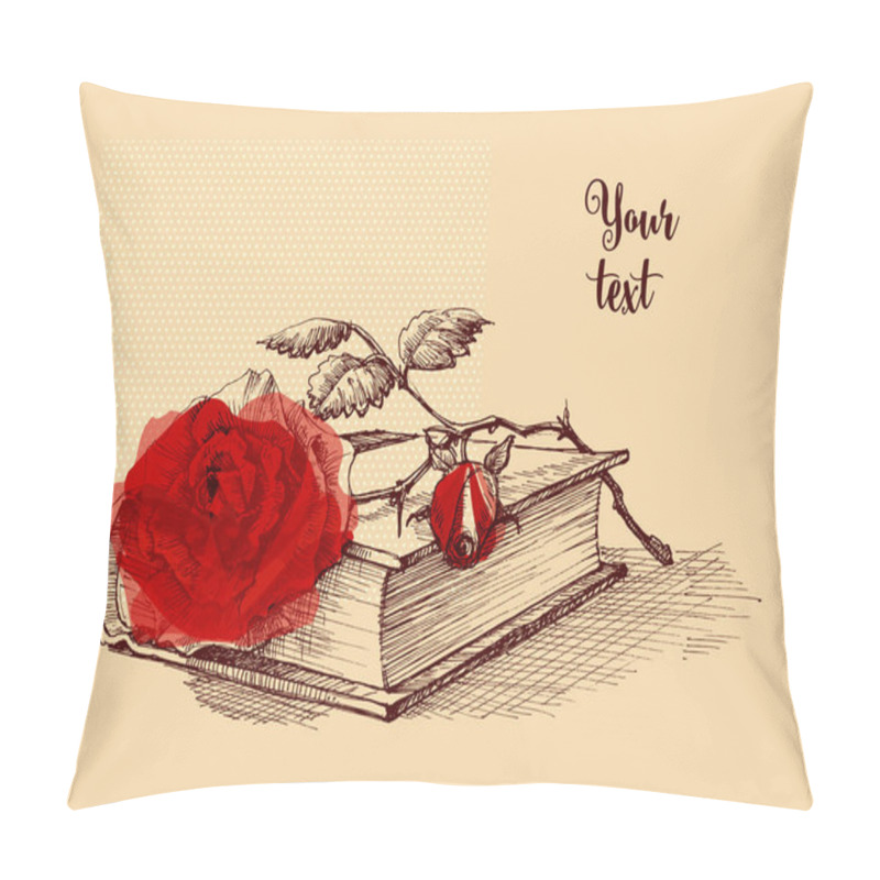 Personality  Old Book And A Rose Still Life Illustration Pillow Covers