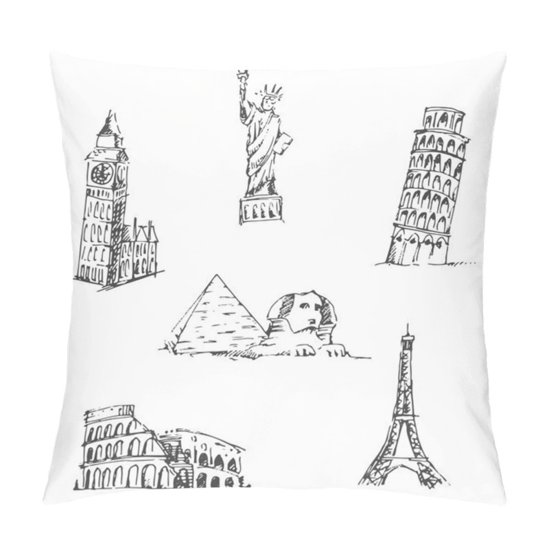 Personality  Doodle Travel Set. World Famous Landmarks Pillow Covers