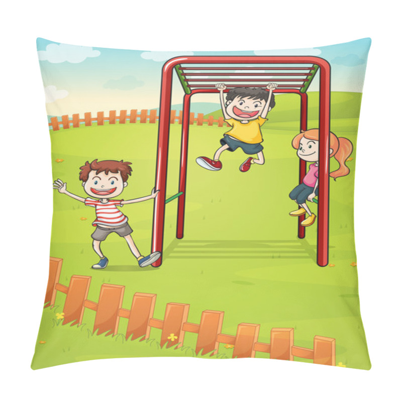 Personality  Three Kids Playing In The Park Pillow Covers