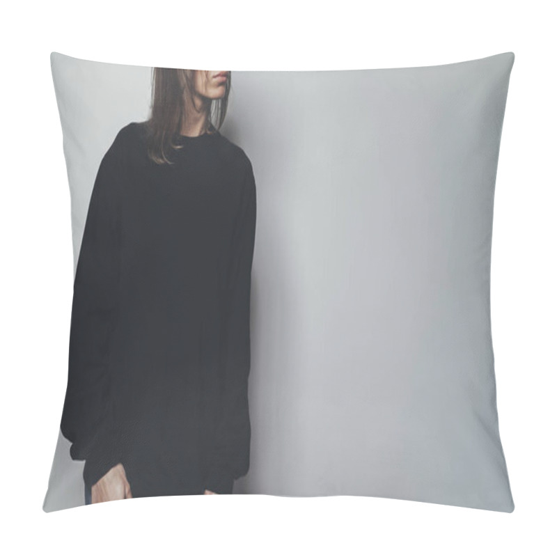 Personality  Girl Wearing Blank Black Oversize Hoodie Pillow Covers