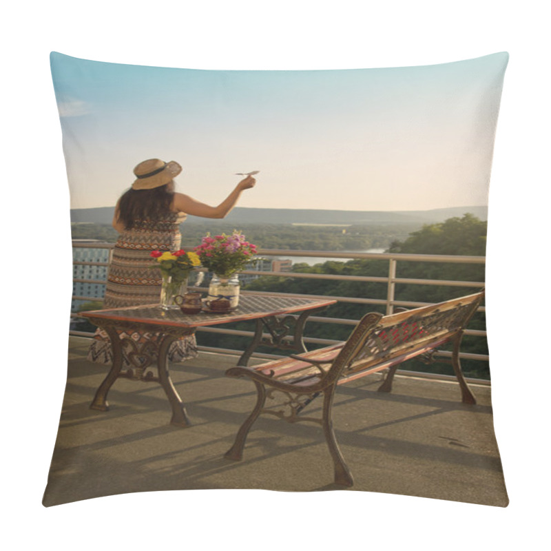 Personality  Woman On Balcony In Sunset Pillow Covers