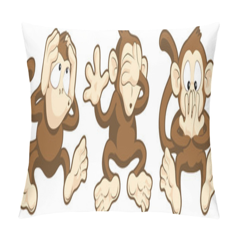 Personality  Hear No Evil, See No Evil, Speak No Evil Monkeys Illustration Pillow Covers