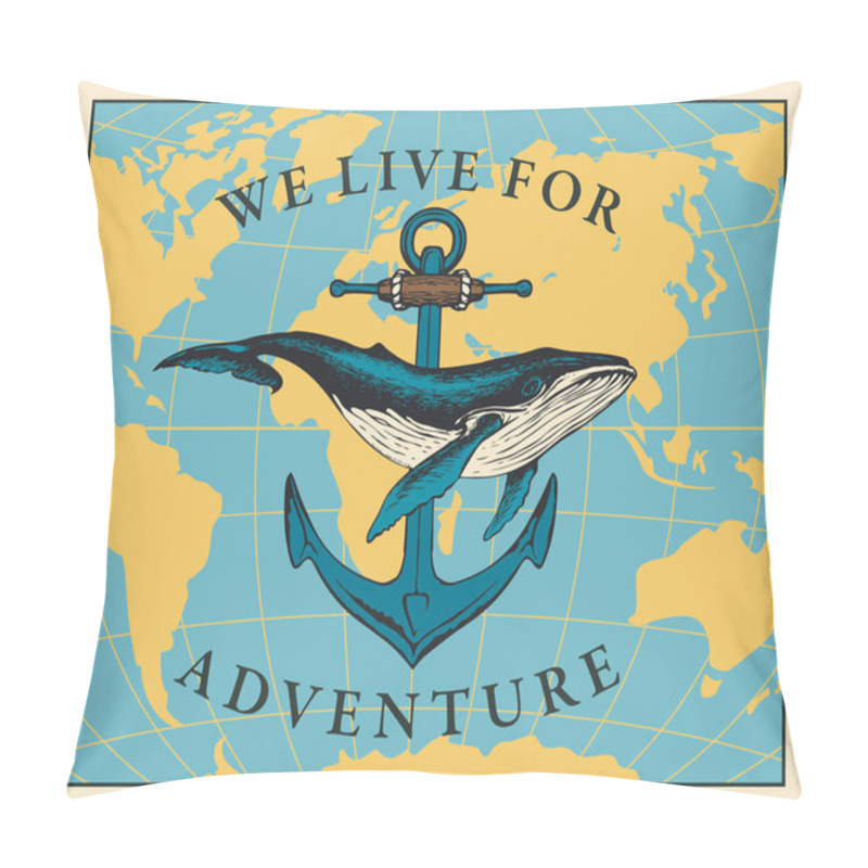 Personality  Travel Banner With Whale, Anchor And World Map Pillow Covers