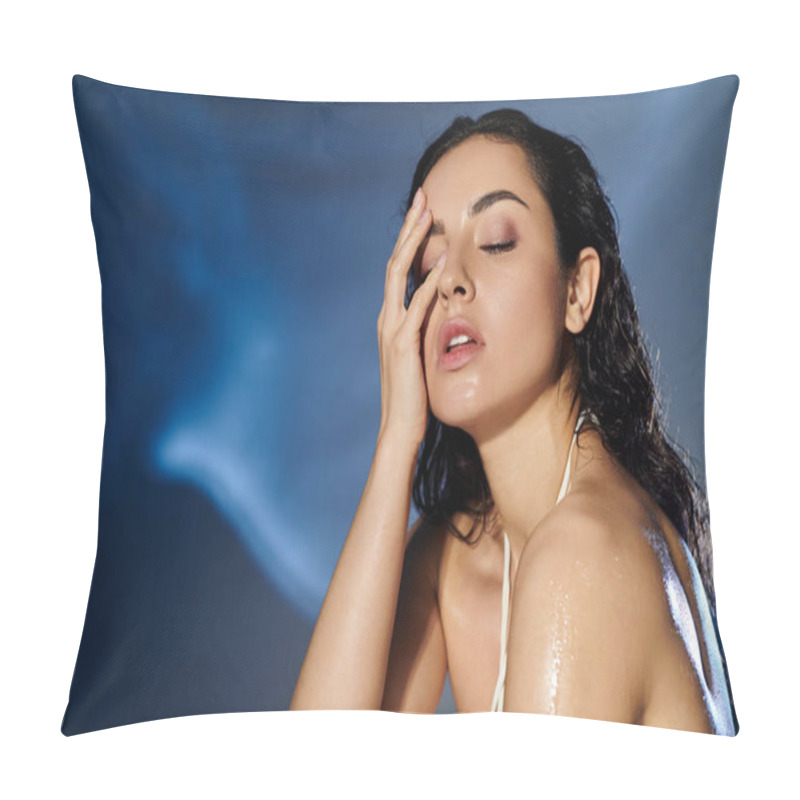 Personality  A Youthful Woman Showcases Her Skincare Regimen With Confidence And Grace. Pillow Covers