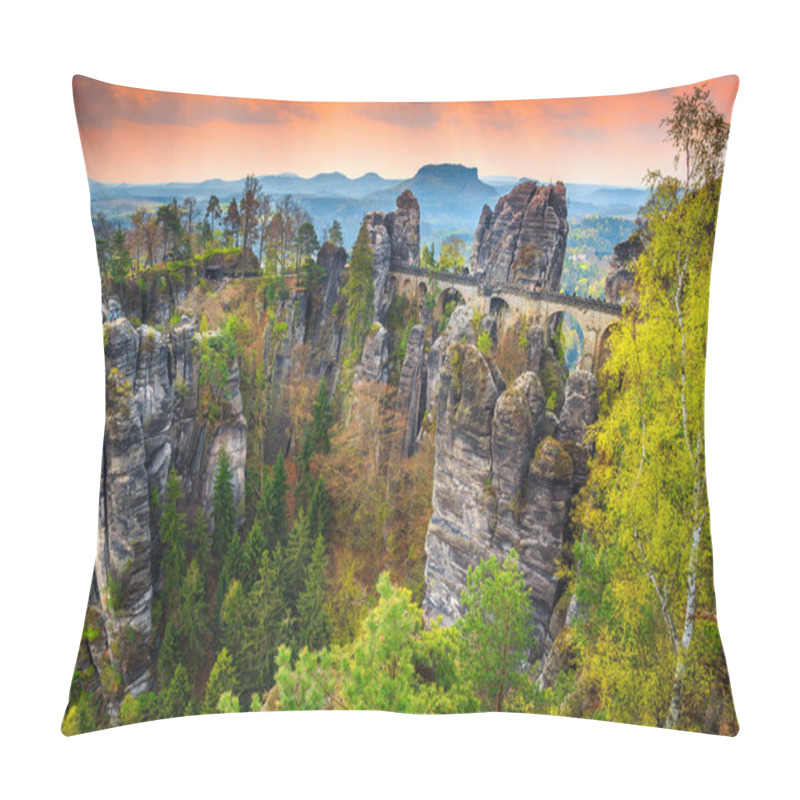 Personality  Famous Stone Bridge Named Bastei In Germany, Saxon Switzerland, Europe Pillow Covers