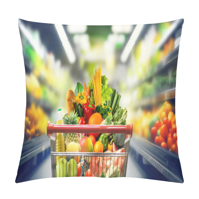 Personality  Shopping Cart Full Of Groceries At The Supermarket Aisle. Pillow Covers