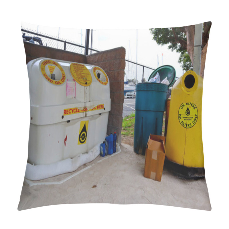 Personality  Marina Del Rey (LA County), California  September 29, 2023: Used Oil Collection Center, Oil And Filters Recycling Pillow Covers