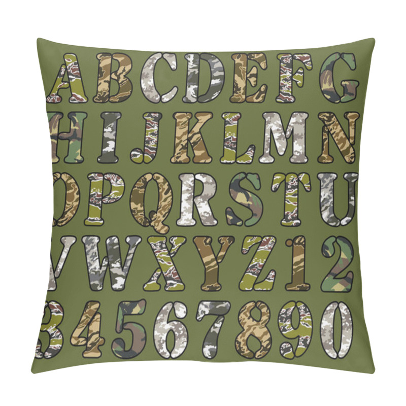 Personality  Font And Number With Camouflage Mimetic Texture Abstract Vector Pattern Alphabet Collection Pillow Covers