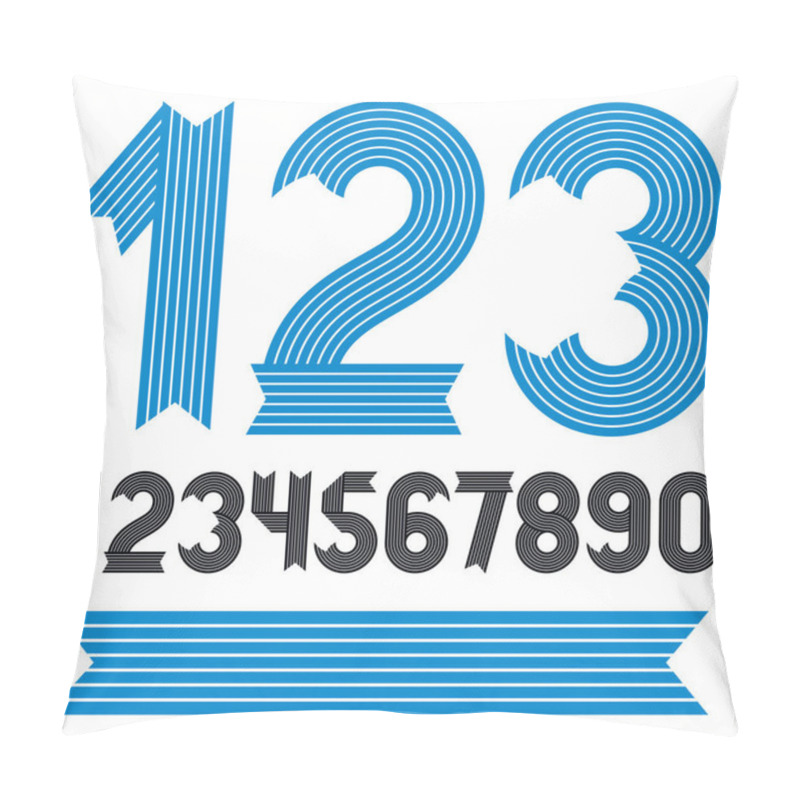 Personality  Set Of Cool Stylish Vector Digits, Modern Numerals Collection. Funky Bold Numbers From 0 To 9 Can Be Used In Poster Art, Newspaper. Created Using Stripy Ornate, Parallel Lines Pillow Covers