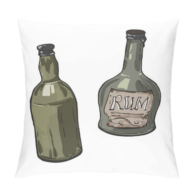 Personality  Two Bottles Of The Rum, Isolated, On White Background Pillow Covers