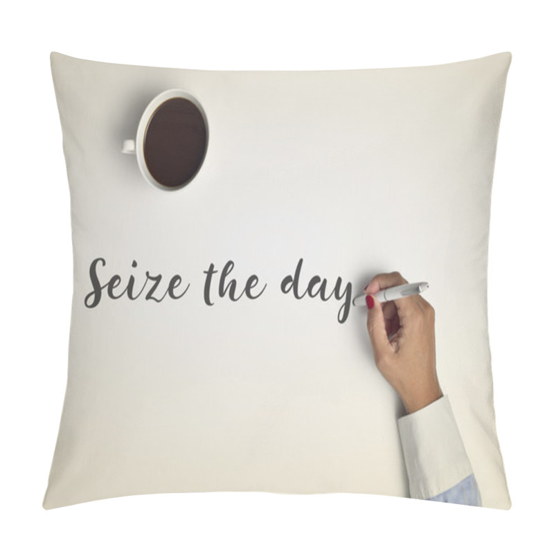 Personality  Cup Of Coffee And Text Seize The Day Pillow Covers