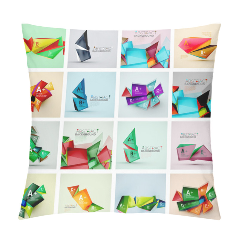 Personality  Set Of Triangle Geometric 3d Forms. Modern Info Banner Abstract Backgrounds Pillow Covers