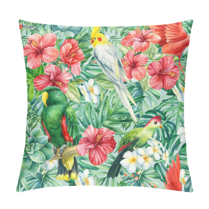 Personality  Tropical Background, Seamless Patterns Of Palm Leaves And Flowers, Painted In Watercolor Pillow Covers