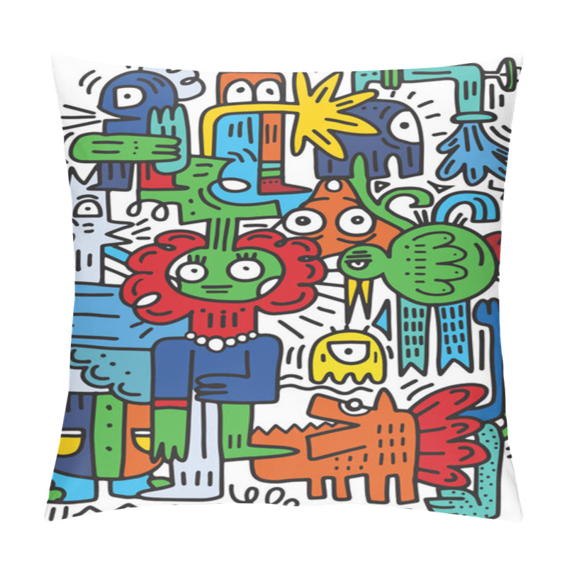 Personality  Happy Of Family Cartoon Character , Doodle Hand Drawing Style Pillow Covers