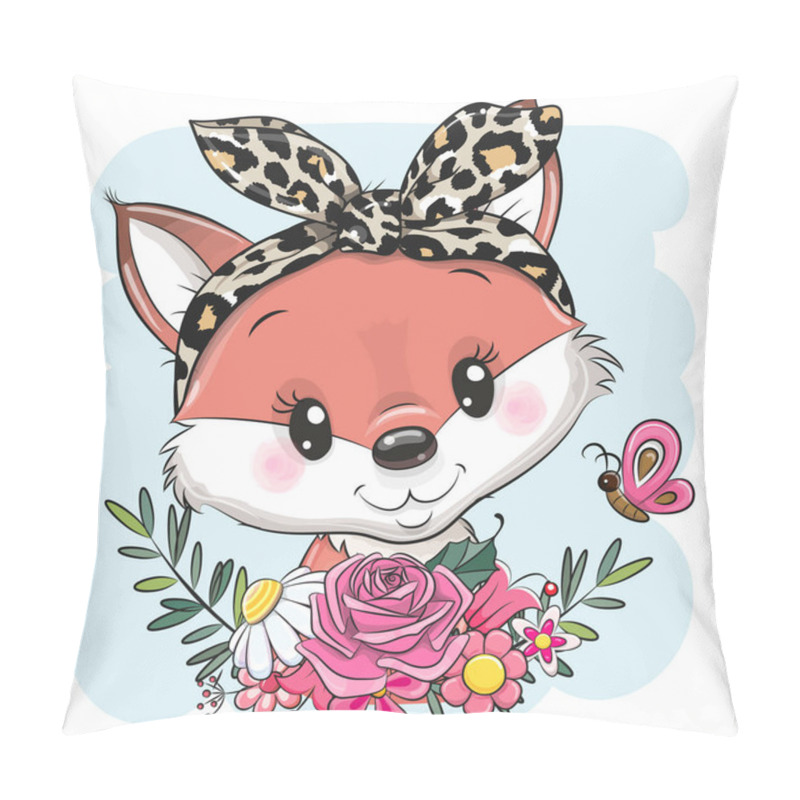 Personality  Cute Cartoon Fox With Flowers And A Bow Pillow Covers