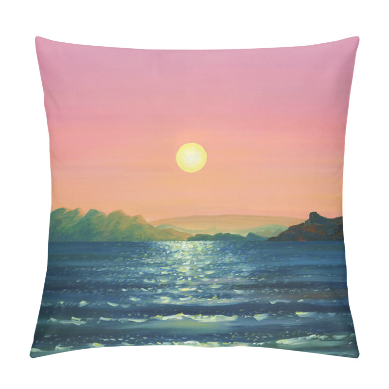 Personality  Beautiful Sunset At Sea. Oil Painting. Pillow Covers