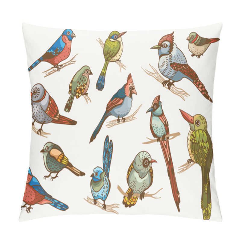 Personality  Set Of Cartoon Birds. Pillow Covers