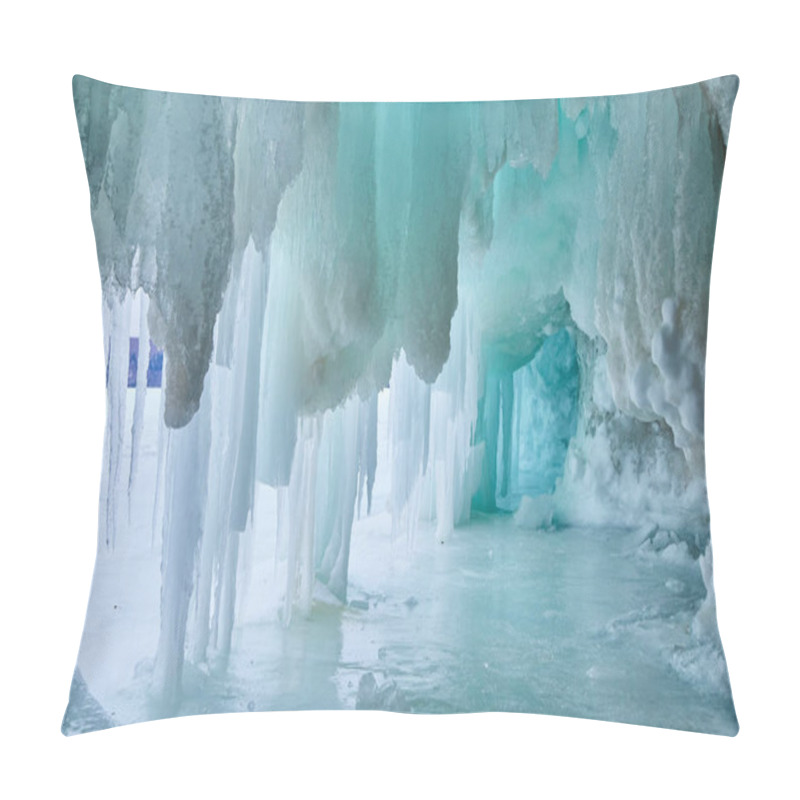 Personality  Ice Tunnel In Winter Of Blue And Green Pillow Covers