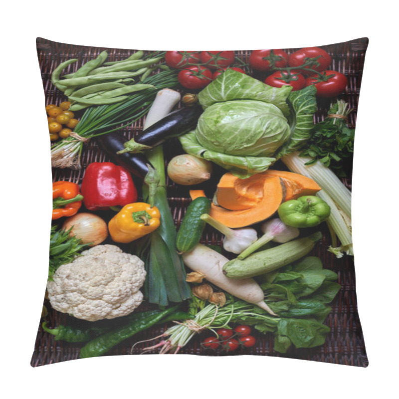 Personality  Composition Of  Fresh Vegetables Laid Out On The Table Pillow Covers