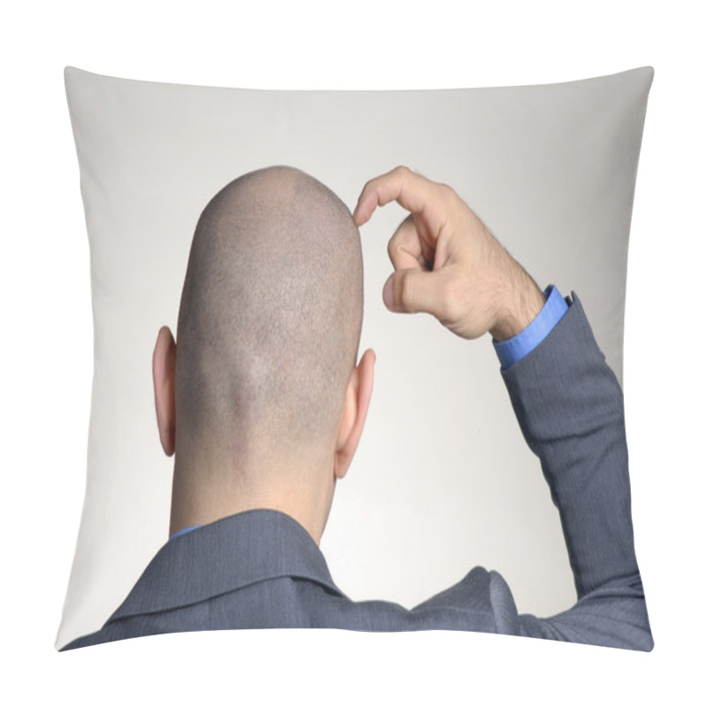 Personality  Rear View From A Bald Head Man,thinking And Touching His Head. Pillow Covers