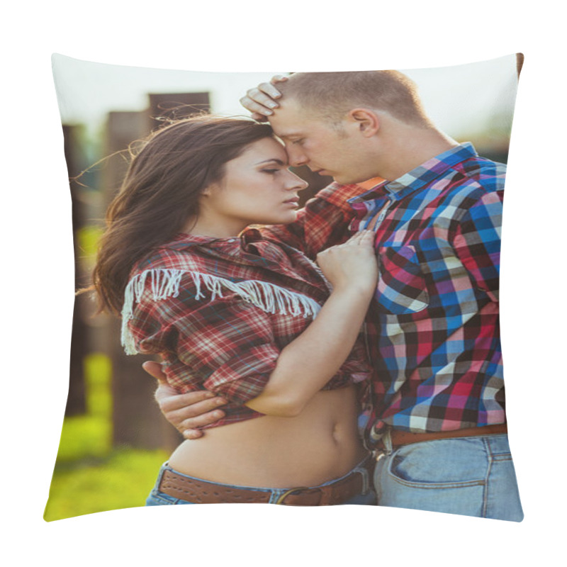 Personality  Couple On The Farm Stading Near Fence Pillow Covers