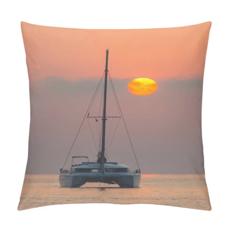 Personality  Beautiful Catamaran Sailing On The Background Of The Sea Sunrise Pillow Covers