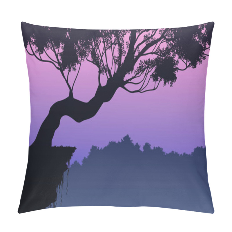 Personality  Natural Forest Mountains Horizon Hills Silhouettes Of Trees. Evening Sunrise And Sunset. Landscape Wallpaper. Illustration Vector Style. Colorful View Background. Pillow Covers