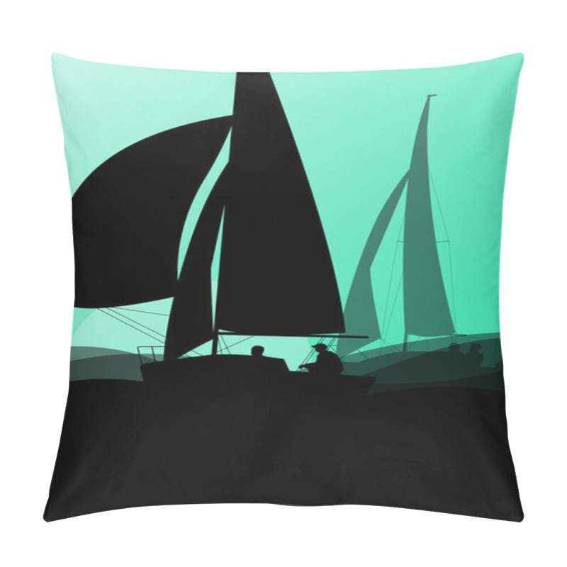 Personality  Yacht Sports Sailing With Active Men In Sea And Ocean Background Pillow Covers