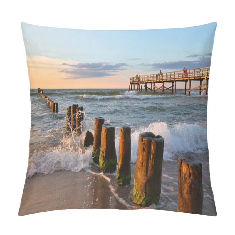 Personality  Wooden Pier And Breakwater During Sunset Over The Baltic Sea, Uniescie, Poland. Pillow Covers