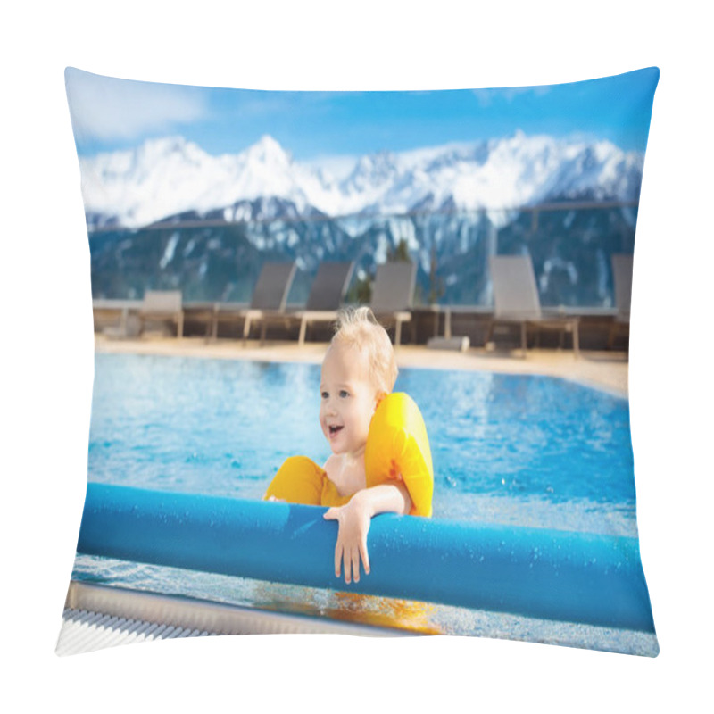 Personality  Child In Outdoor Swimming Pool Of Alpine Resort Pillow Covers