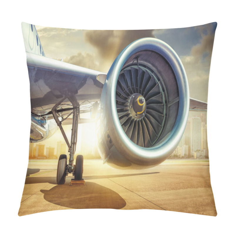 Personality  Jet Engine Of An Modern Airliner Against A Skyline Pillow Covers