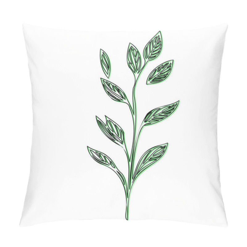 Personality  Green Line Art Branch With Leaves Illustration Pillow Covers