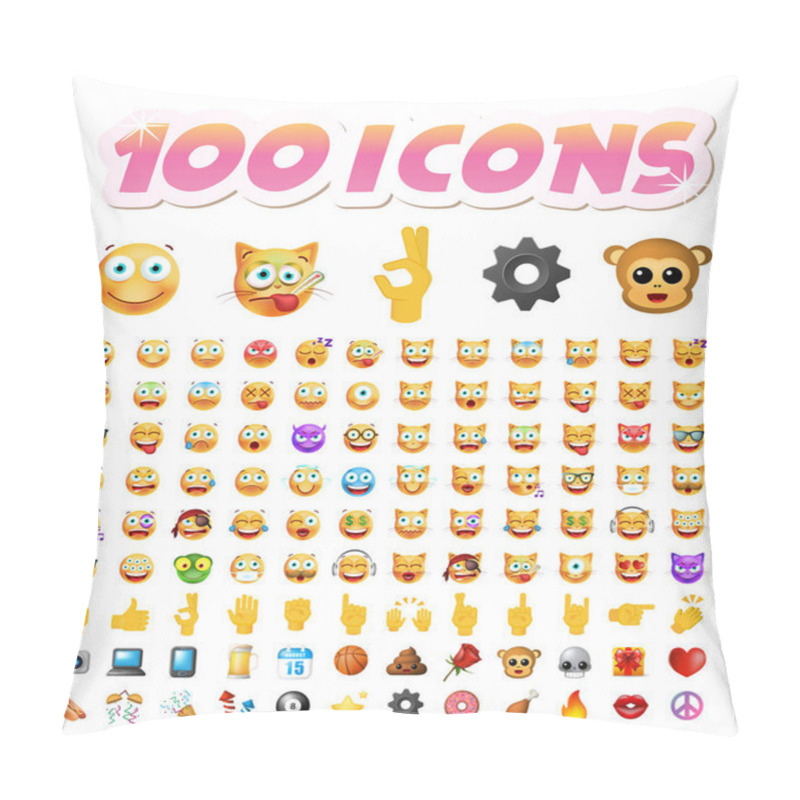 Personality  Set Of 100 Cute Icons On White Background. Isolated Vector Illustration Pillow Covers