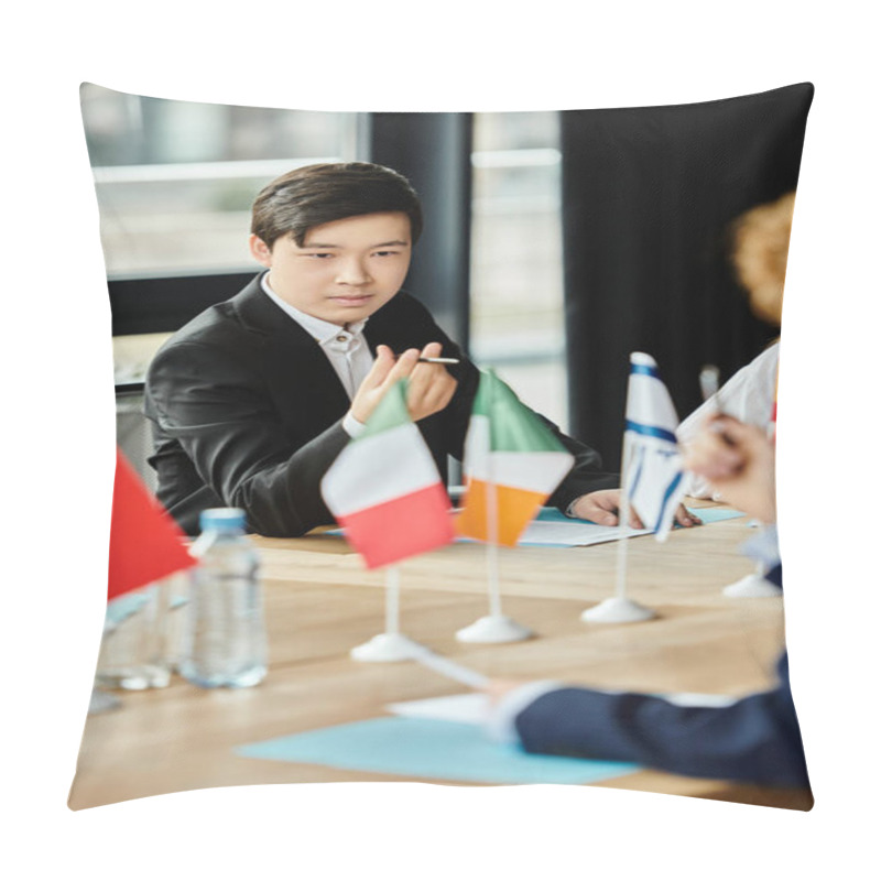 Personality  Teenagers Participate In A UN Model Conference, Showcasing Their Skills In International Relations. Pillow Covers