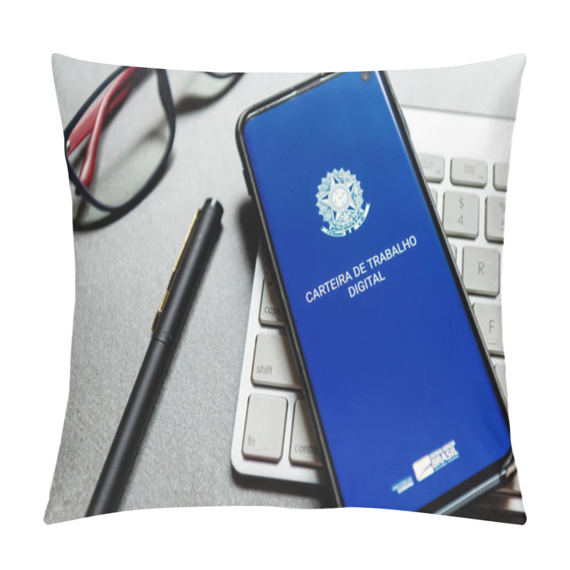 Personality  May 24, 2020, Brazil. Digital Work Card App, Brazilian Work Document. Pillow Covers