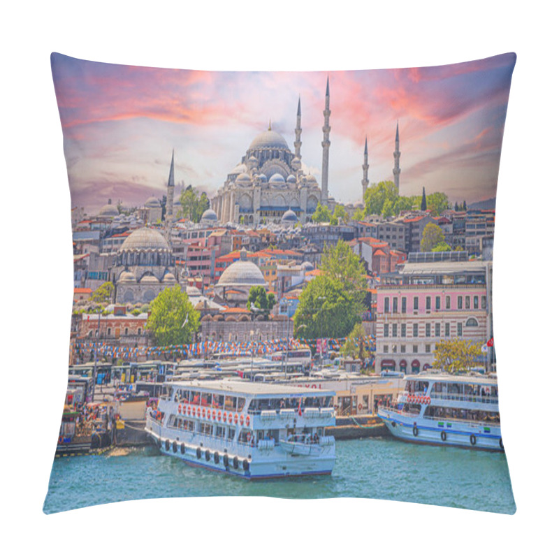 Personality  View From The Galata Bridge In Istanbul Over The Bosphorus To The Historic City Center In The Evening Glow In Summer Pillow Covers