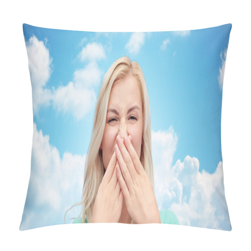 Personality  Young Woman Or Teenage Girl Closing Her Nose Pillow Covers