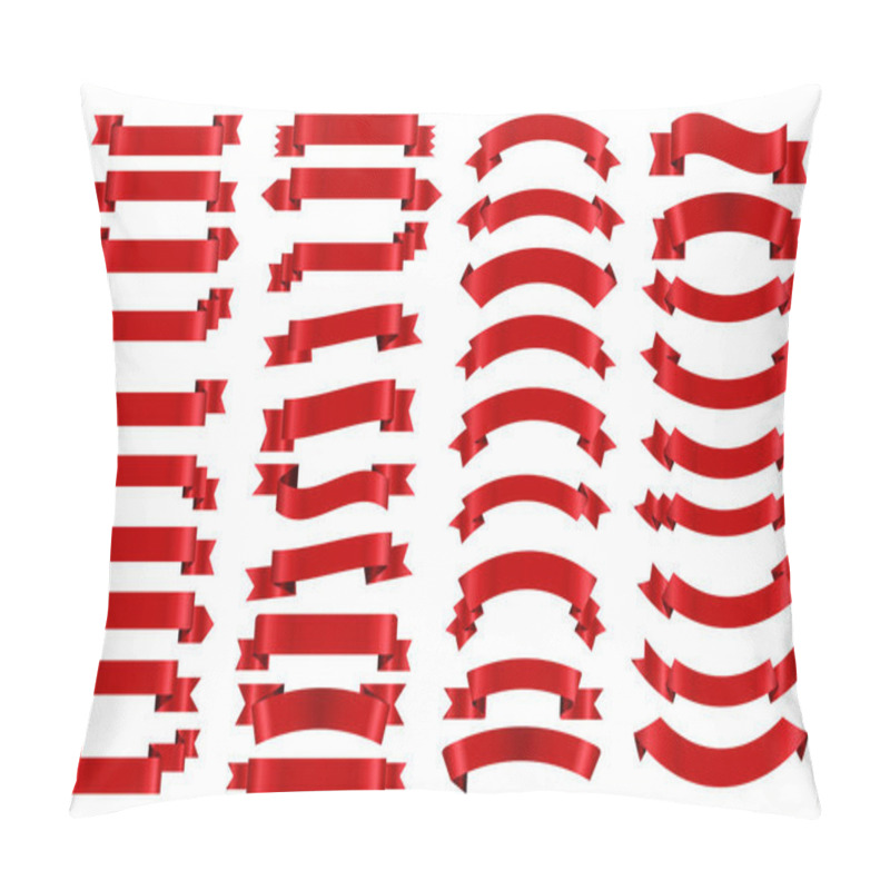 Personality  Red Ribbon Collection Flat Vector. Waving Ribbon Banners Set Vector. Pillow Covers