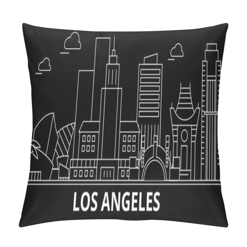 Personality  Los Angeles City Silhouette Skyline. USA - Los Angeles City Vector City, American Linear Architecture. Los Angeles City Travel Illustration, Outline Landmarks. USA Flat Icon, American Line Banner Pillow Covers