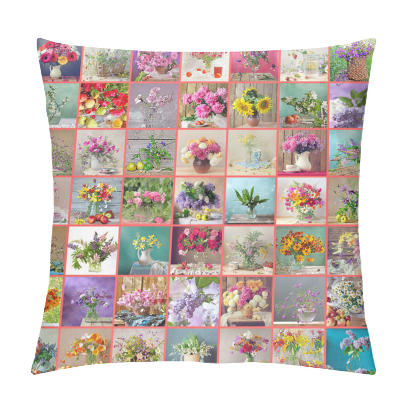 Personality  Collage From Still Lifes With Bouquets. Pillow Covers