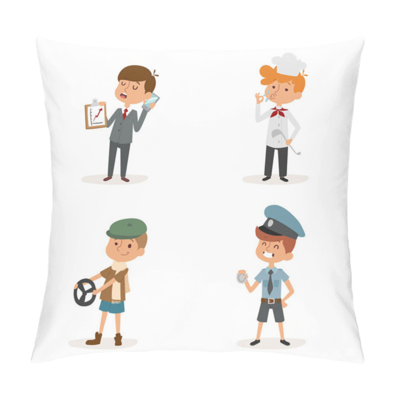 Personality  Cartoon Profession Kids Children Vector Set Illustration Person Childhood Chef Policeman Doctor Driver Businessman Uniform Worker Character Pillow Covers