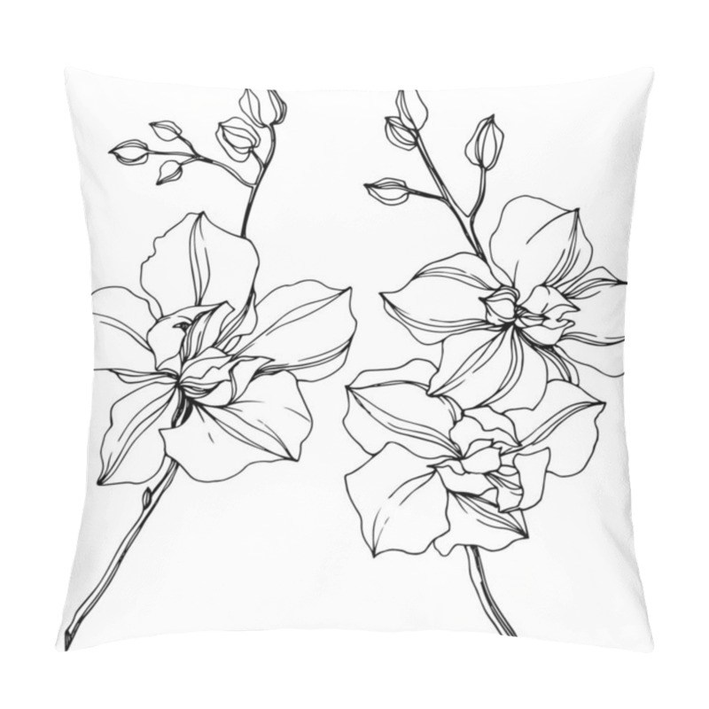 Personality  Vector Black Orchid Flowers Isolated On White. Engraved Ink Art.  Pillow Covers