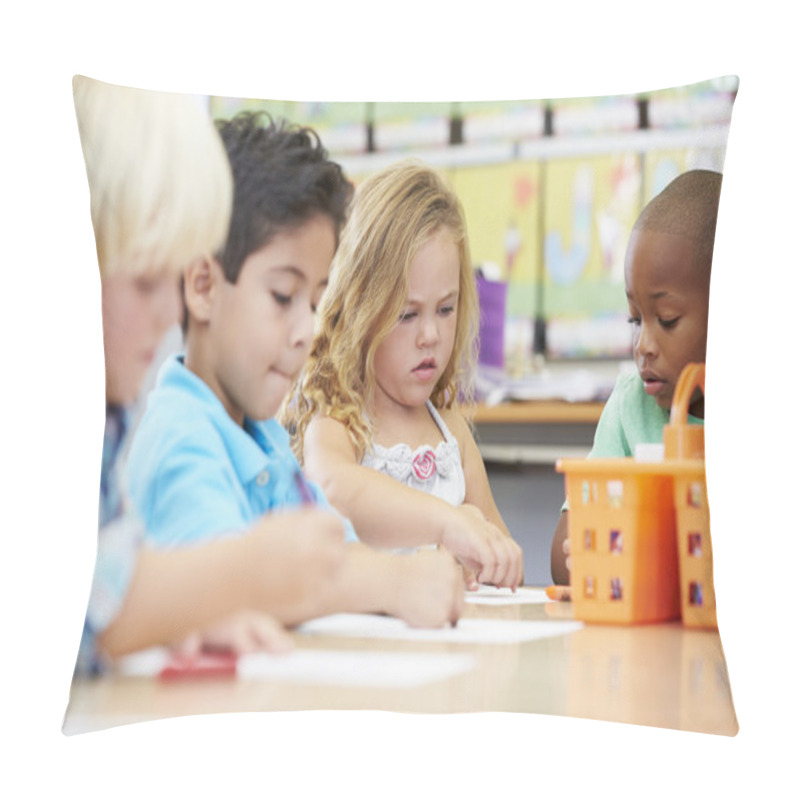 Personality  Group Of Elementary Age Children In Art Class Pillow Covers