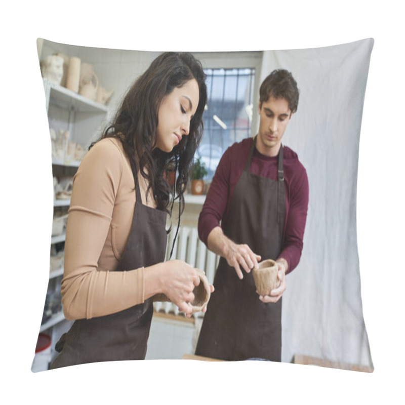 Personality  A Couple Crafts Pottery Together, Sharing Love And Creativity In Their Art. Pillow Covers